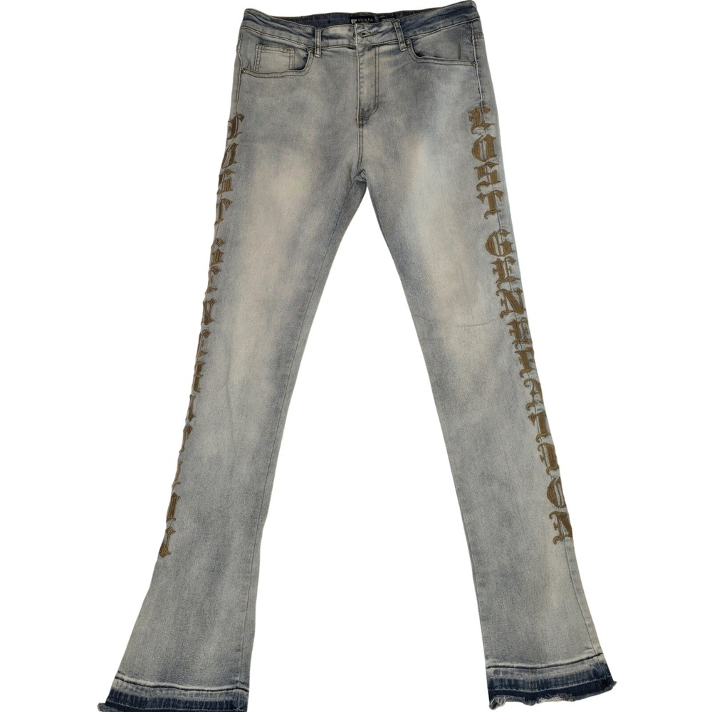 Waimea Mens 34x36‎ Lost Generation Embroidered Stacked Fit Jeans Bleach Wash NEW